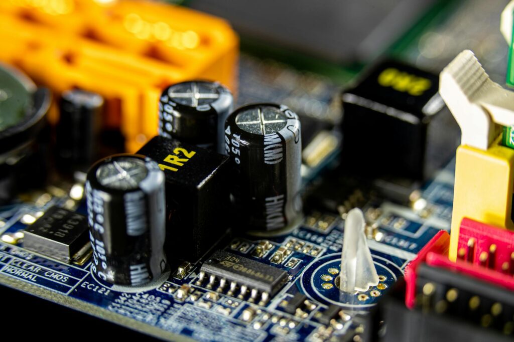 black capacitors on a circuit board
