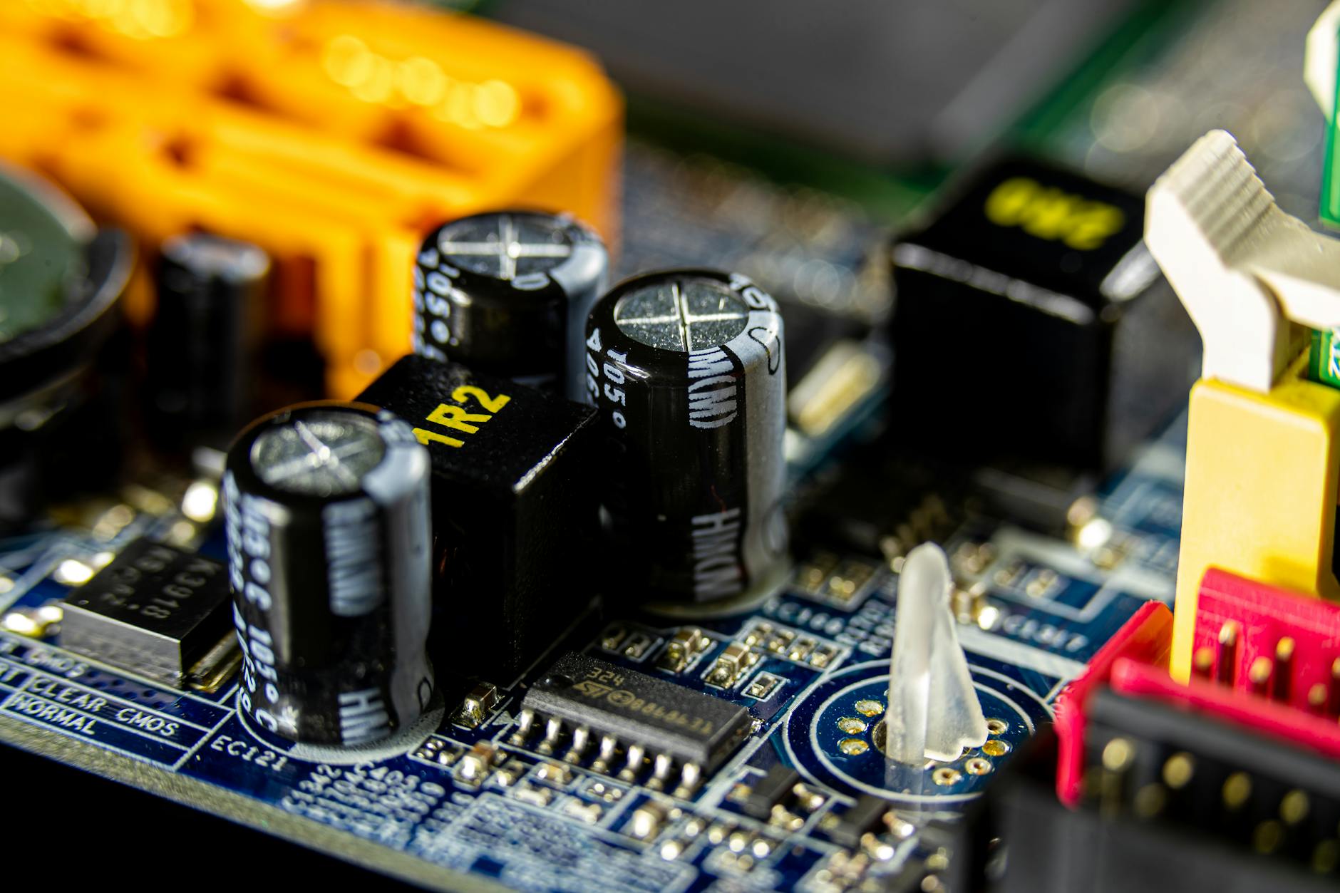 black capacitors on a circuit board